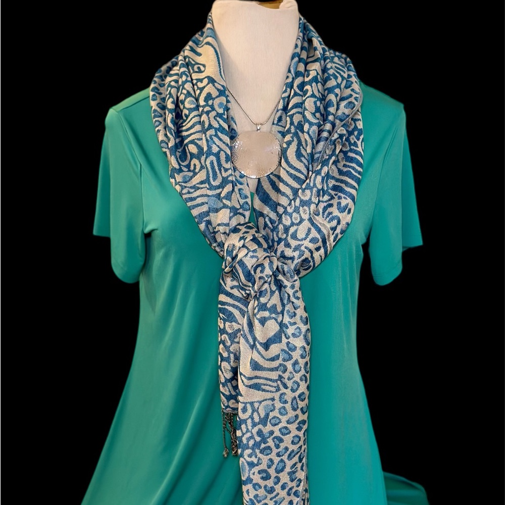 Roman’s Casual Teal Day Dress Size 14/16 Pashmina Shawl Included
